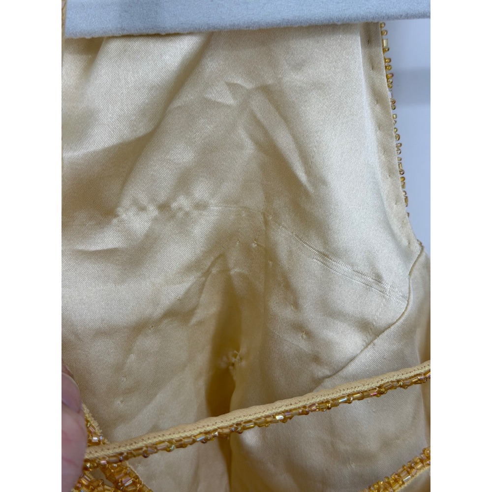 Scala 47815L Beaded Silk Halter Gown Women Size M Yellow Gold Open Back Formal - Picture 12 of 12